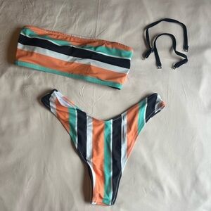 Cupshe Colorful Striped Bandeau High-Leg Bikini – Size M